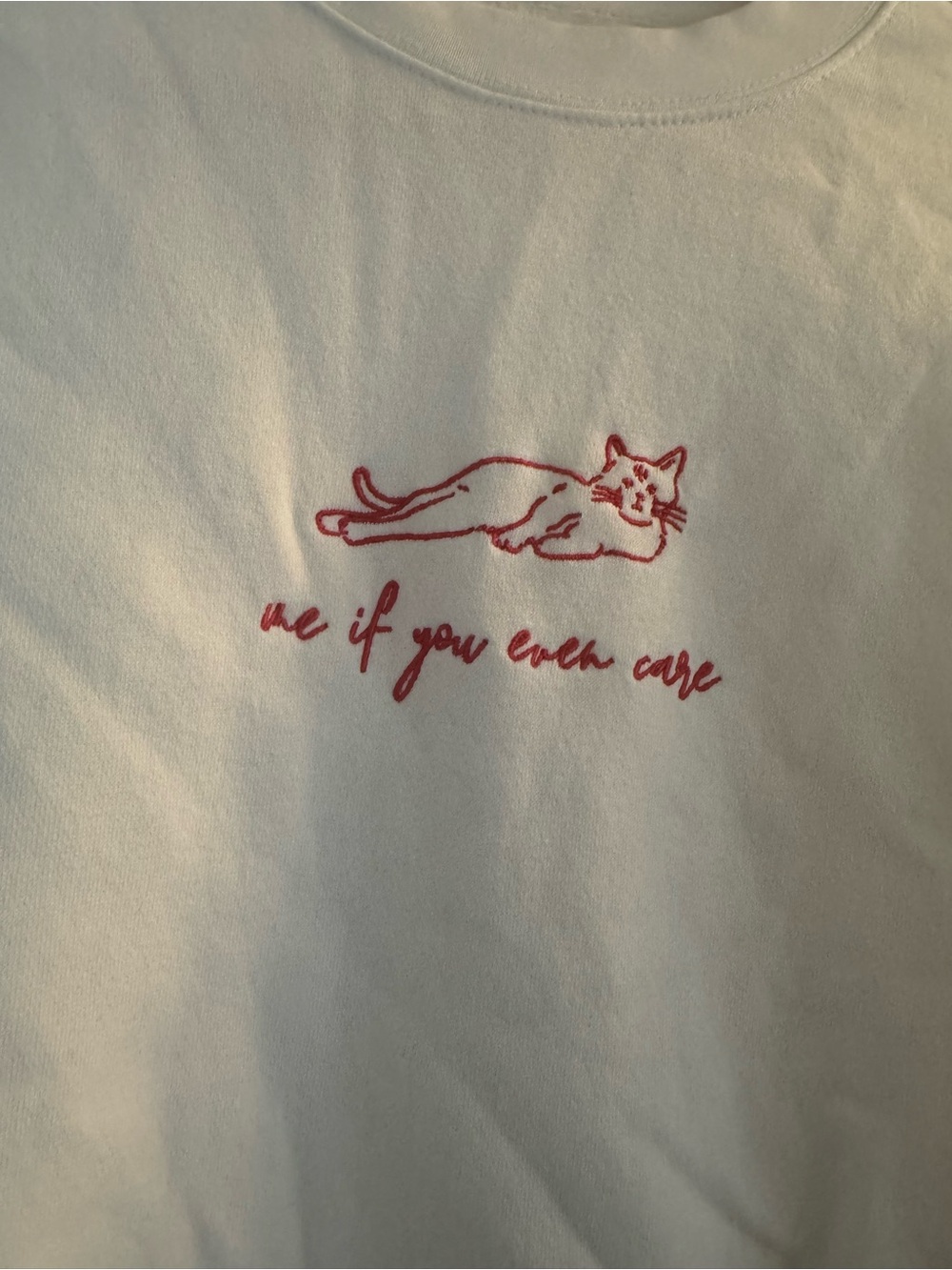 White crew sweatshirt with cat graphic worn once
